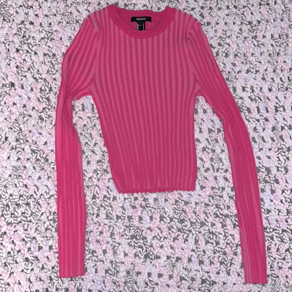 Pink Ribbed Stretch Crop Top